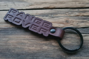 Embossed Brown Leather Keychain for Range Rover (Die Cut)