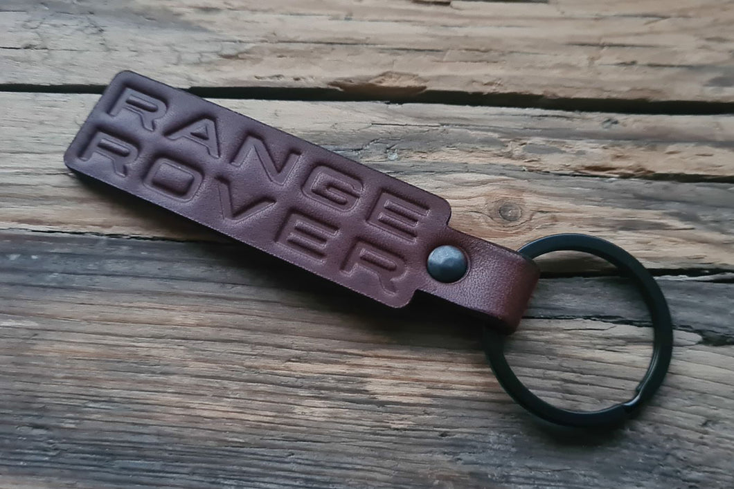 Embossed Brown Leather Keychain for Range Rover
