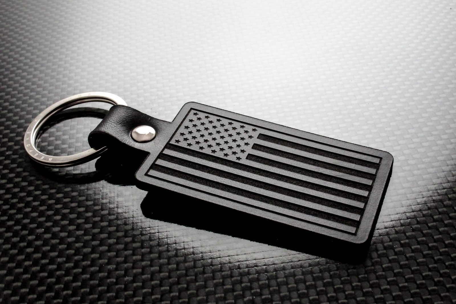 Leather Keychain USA America Flag