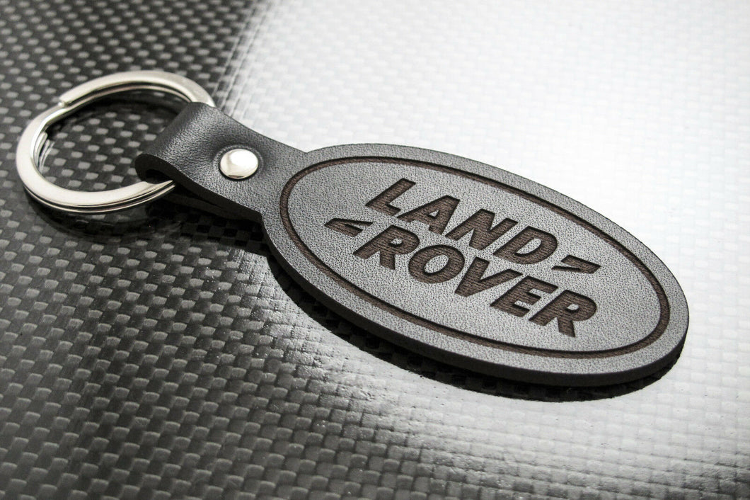 Land Rover Heritage Collection Vintage Key Ring Keychain, Land Rover Logo on Leather Cowhide with Olive and Cream Ribbon