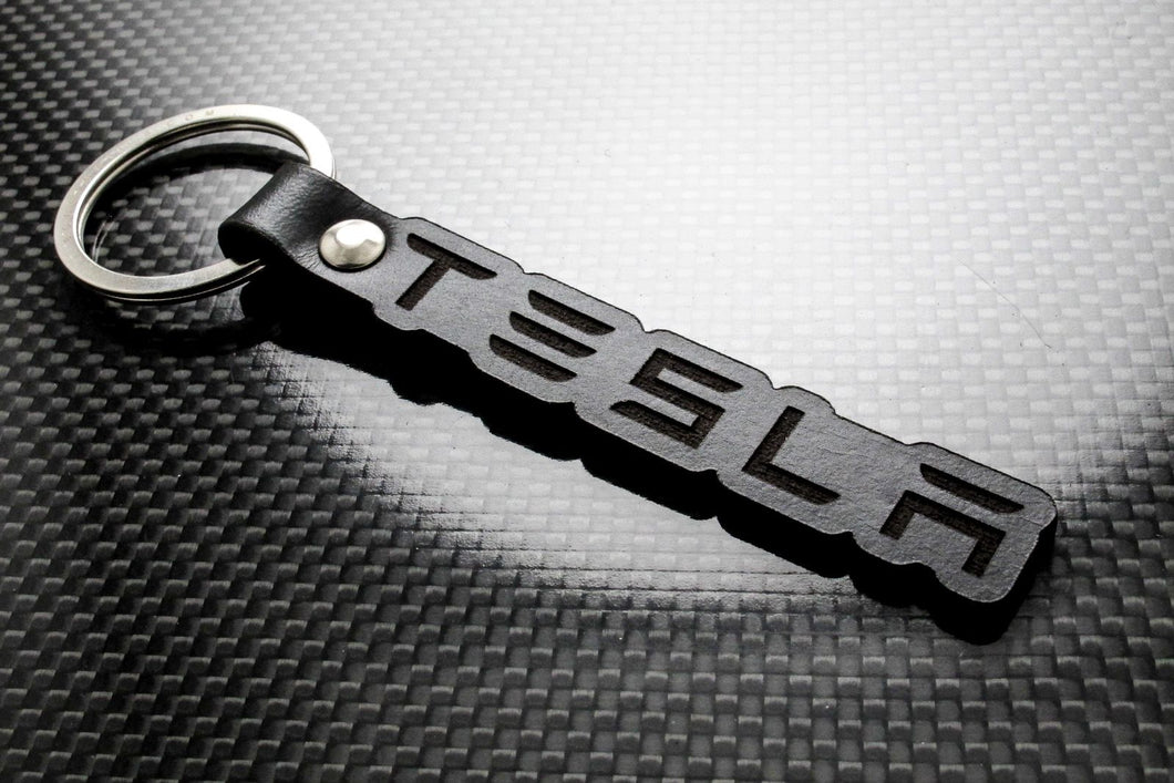 Leather Keychain for Tesla (Text)